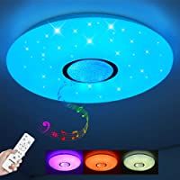 Lámpara LED de Techo Regulable con Altavoz Bluetooth- Mando a Distancia- 24W RGB Cambio de Color para Baño- Domitorios…